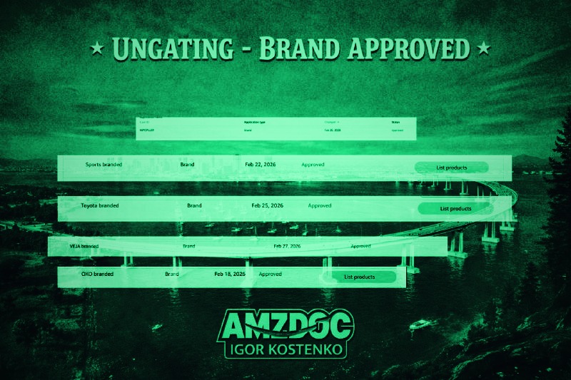 Amazon multi-brand ungating approved by AMZDOC — Toyota, VEJA, OXO